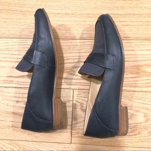 Clarks Leather Loafers Flats, Navy Blue 7.5